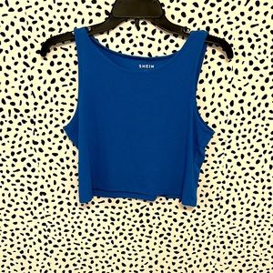 Blue, ribbed, cropped tank top never worn